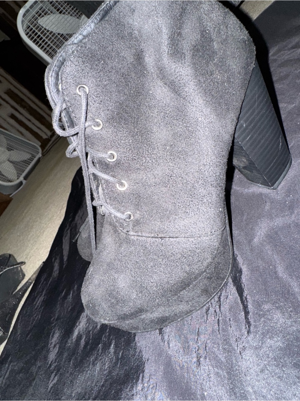 Worn once Black suede platform chunky ankle booties
